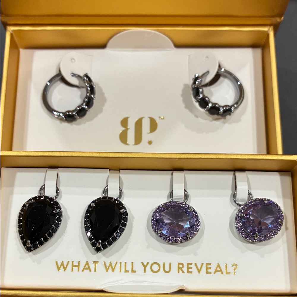 Charming Hoops Black and Purple Earrings Set